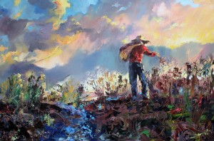 The Sower. Oil on canvas. Painted live on stage by Bryn Gillette during a service at Walnut Hills Church, CT.