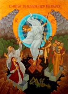 Figure 2.3. Modern icon Descent into Hades, by Fr. Leo Aerosmith. 4’ x 3’ acrylic on MDF. Modern iconographers follow the same canons of the gospel as ancient practitioners, but often interpret them in their own style. See more of Fr. Arrowsmith’s icons at dovetaleicons.blogsite.com. Image: Stan Martins. (From page 31.)