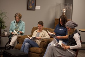 Artists at Lincoln Berean Church study a book by Rory Noland. Photo: Jennie Prescott.