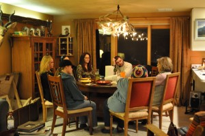 Artists from the Indy Vineyard Arts Community (IVAC) share dinner and creative ideas. Photo: JSM (From page 58.)